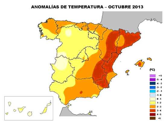 Octubre de 2013. muy cálido y desigual en precipitacones en España